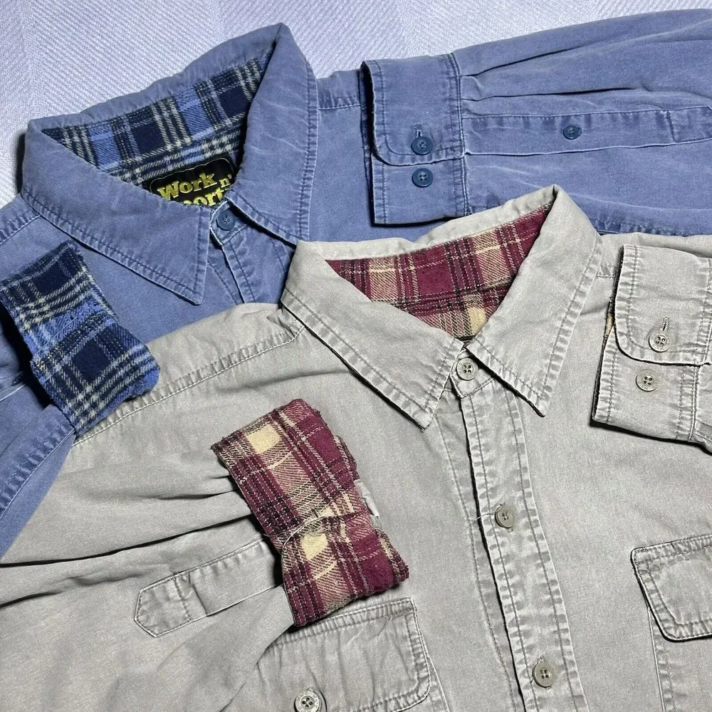 Work‎ n' Sport Blue Gray Denim Flannel Lined Workwear Button Shirt 2XL Lot of 2